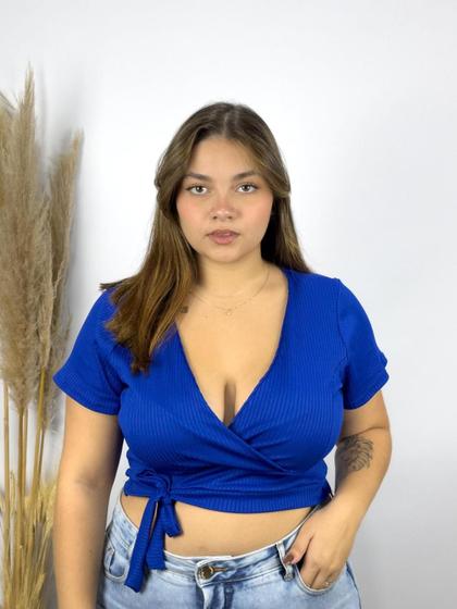 Imagem de Cropped Blusa Feminino Malha Canelada Plus Size Manguinha Tamanho Grande Maravilhoso