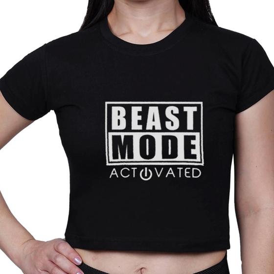 Imagem de Cropped Blusa Manga Curta 100% Algodão Basico Beast Mode Academia