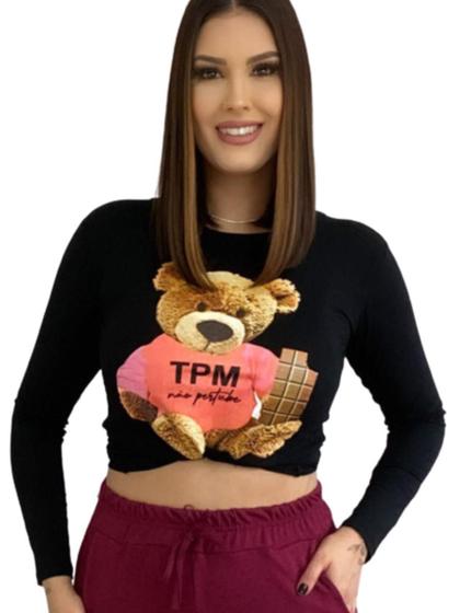 Imagem de Cropped Blusa Manga Longa Roupa Feminina Inverno Urso TPM