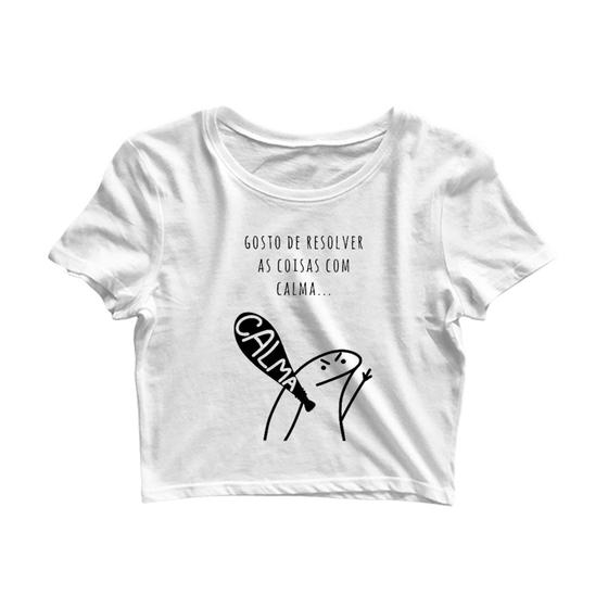 Imagem de Cropped Camiseta Flork meme bravo resolver com calma JDK443