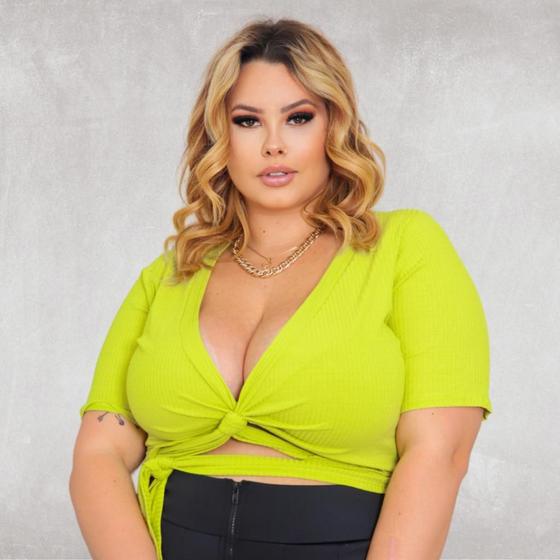 Imagem de Cropped com Amarração Transpassada Malha Canelada Plus Size