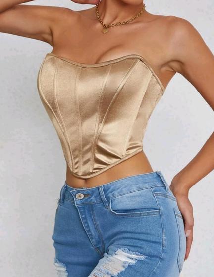 Imagem de Cropped corselet em cirre morcego cropt tendência