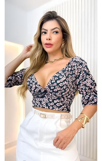 Imagem de Cropped Estampado Com Bojo Elastex Nas Mangas E Costas S8154