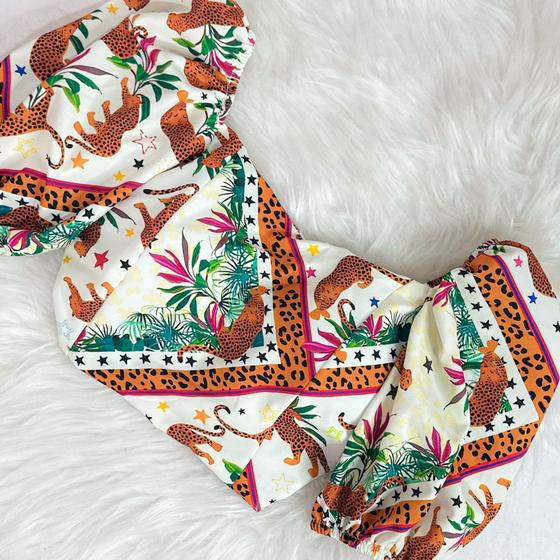 Imagem de Cropped Estampado Manga Curta Feminino Tendência Verão Moda Blogueira Croped  Inspiração