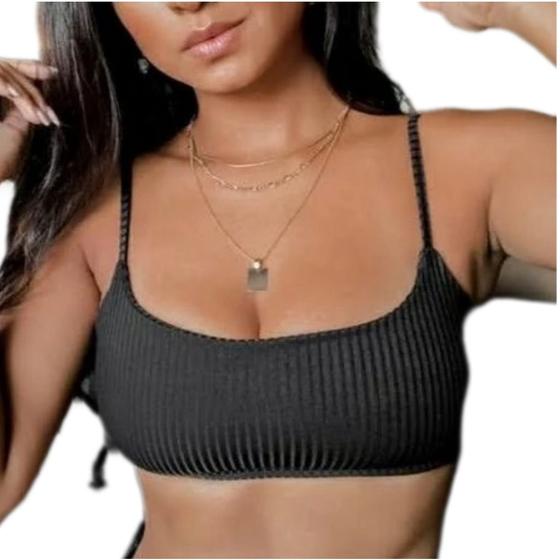 Imagem de Cropped faixa alça fina malha canelado feminino