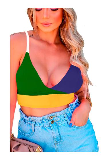 Imagem de Cropped Feminino Alcinha Regulagem Top Brasil Copa Bojo