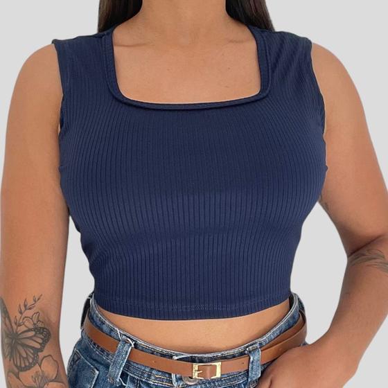 Imagem de Cropped Feminino Canelado Gringo Decote Quadrado Regata Feminina