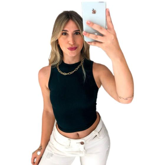 Imagem de Cropped feminino canelado moda blogueira