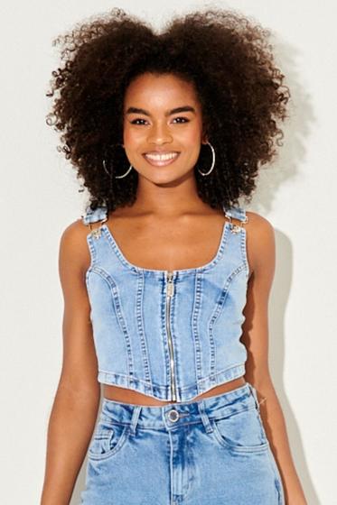 Imagem de Cropped Feminino Jeans Zíper Frontal Planet Girls Jeans Claro