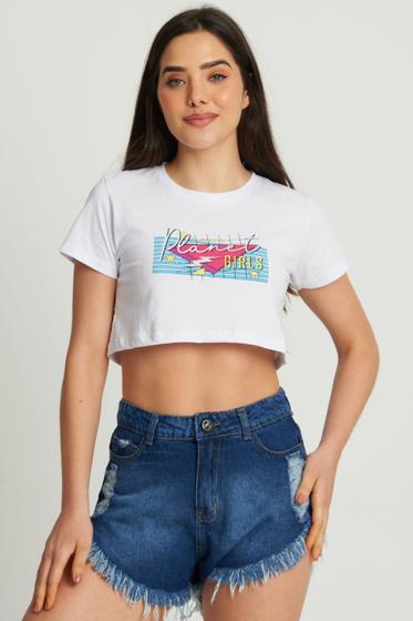 Imagem de Cropped Feminino Logo Com Glitter Planet Girls Branco