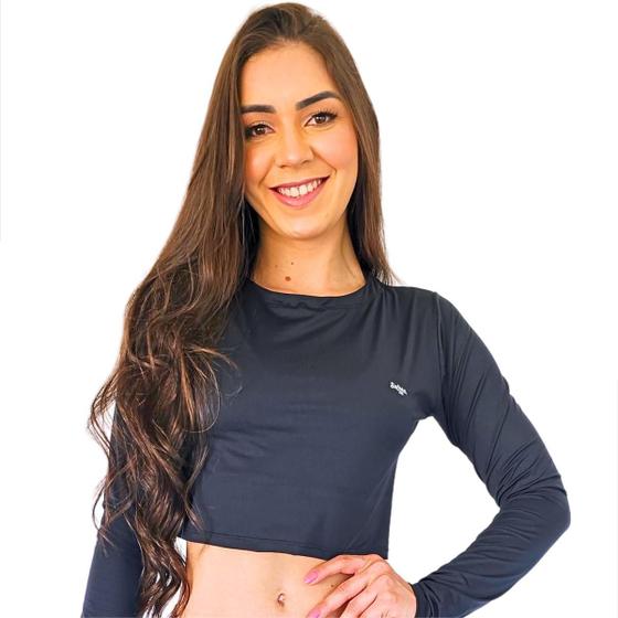 Imagem de Cropped Feminino Manga Longa Proteção Solar Uv 50+ Avulso Surf Malha fria Segunda Pele Sem Bojo Modelo Tradicional