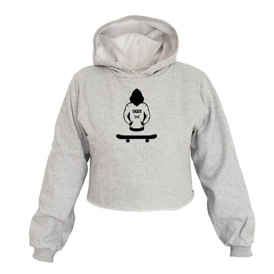 Cropped Feminino Moletom Estampa Skate Board Flanela Inverno