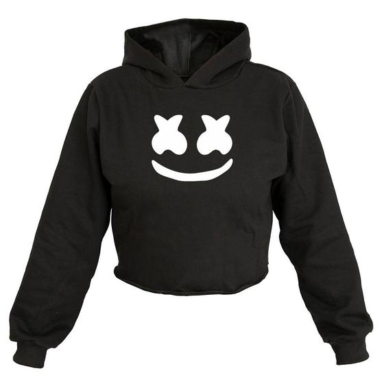 Imagem de Cropped Feminino Moletom Estampa Smiley Flanela Capuz Estilo