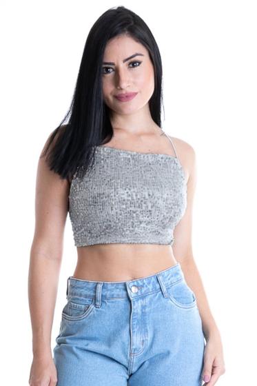 Imagem de Cropped Feminino Paetê Ross Alcinha Planet Girls Prata