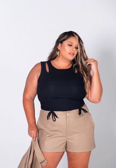 Imagem de Cropped Feminino Plus Size Com Abertura No Ombro E Amarração