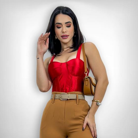 Imagem de Cropped Feminino Regata Bico Bojo Retro Acetinado Sexy Festa