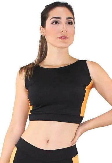 Imagem de Cropped Fitness Preto Detalhe Amarelo Top