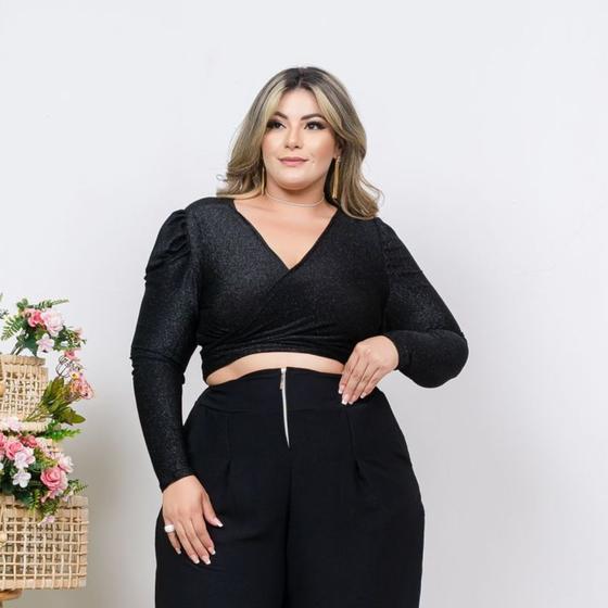 Imagem de Cropped Lurex Manga Longa Plus Size Moda Roupa Feminina GG