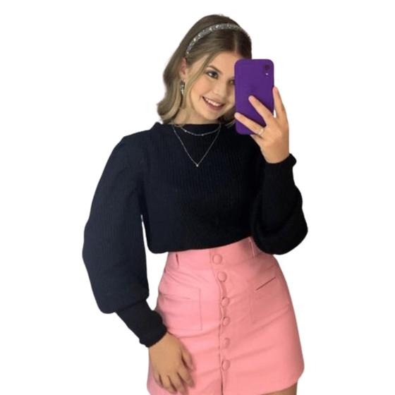 Imagem de Cropped Manga Bufante Longa Liso Tricot Feminino