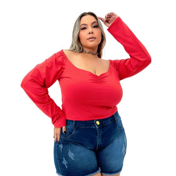 Imagem de Cropped Manga longa Luxo Plus Size Mid Size Drapa Plus Casual