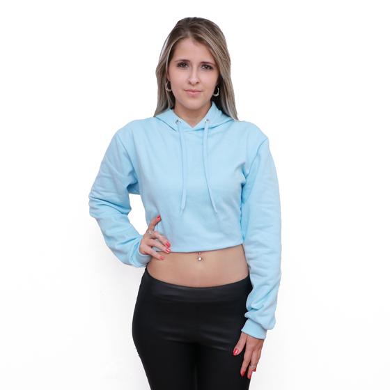 Imagem de Cropped moletom feminino blusão ganguru azul bebe