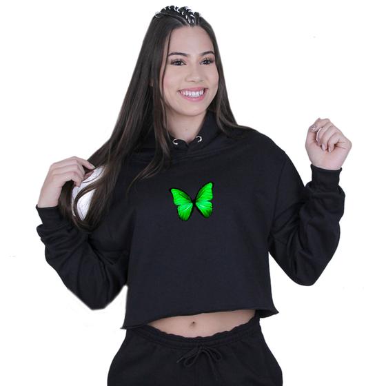 Imagem de Cropped Moletom Feminino Borboleta Verde