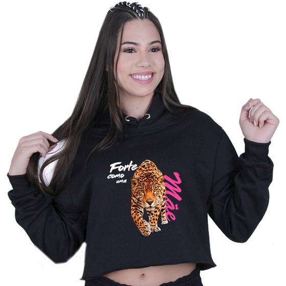 Imagem de Cropped Moletom Feminino Estampado com Capuz Presente Dia Das Mães