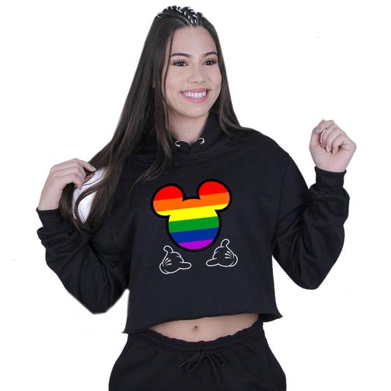 Imagem de Cropped Moletom Feminino Mickey Colorido LGBT