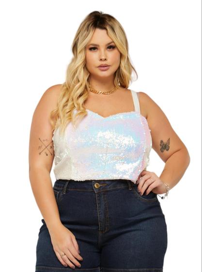 Imagem de Cropped Paete Alcinha Festa Balada Plus Size Blogueira Blusa