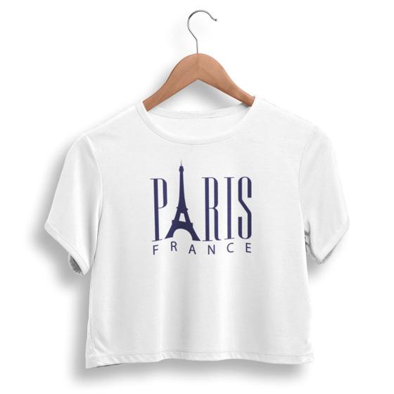 Imagem de Cropped Paris Blusa Feminina Torre Eiffel Camiseta Gola Careca 100% Algodão