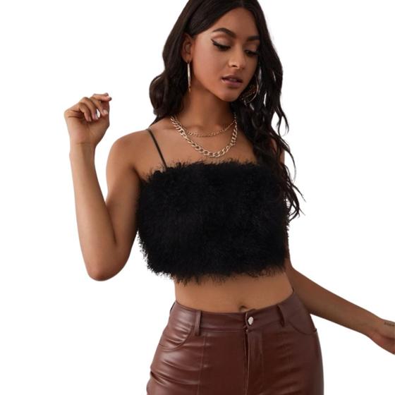 Imagem de Cropped Pelúcia Pelinhos Inverno Moda Feminina Blusa Pelo Sexy Inverno Diferente Estilosa Lançamento Blogueira Estilo