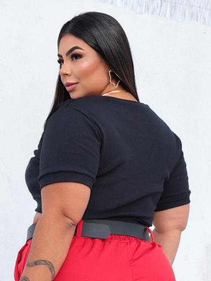 Imagem de Cropped Plus Size Básico Camiseta Ribana Elastano 48 ao 56