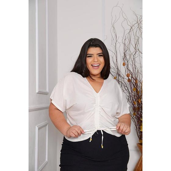 Imagem de Cropped Plus Size Blusa Ciganinha Manga Morcego Branco CM