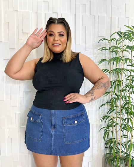 Imagem de Cropped Preto Gola Plus Size na Malha Canelada Com Elastano