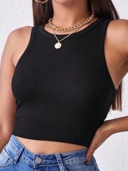 Imagem de Cropped Regata Feminino Canelado Sem Manga