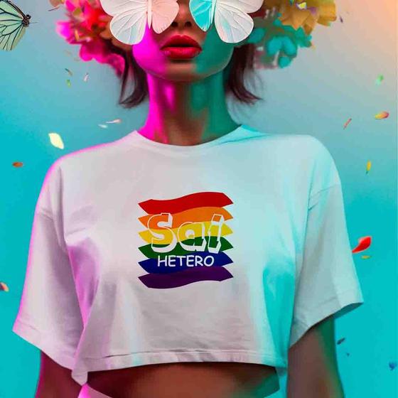 Imagem de Cropped Sai Hetero - Bandeira Orgulho - Branco - Preto - LGBT