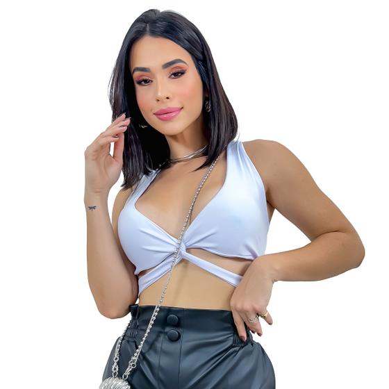 Imagem de Cropped Top Alcinha Feminino Decote Cruzado Suplex Bojo