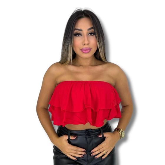 Imagem de Cropped Top Babadinho Ondulado sem alça Sem Bojo