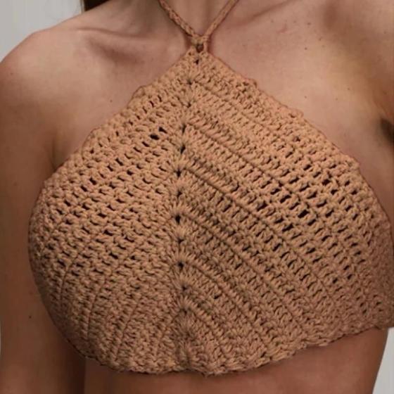 Imagem de Cropped Top Crochê Feminino Verão Top Triangulo Amarracao