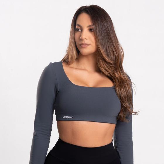 Imagem de Cropped Top Urbanyc Feminino Manga Longa Cinza Suplex Poliamida