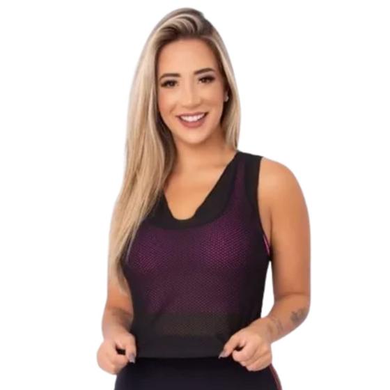 Imagem de Cropped transparente tipo tule regata fitness soltinha