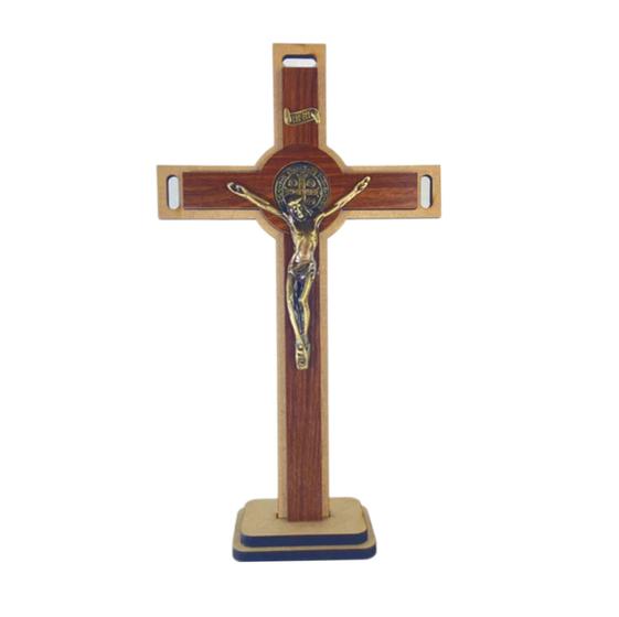 Imagem de Crucifixo 2 em 1 madeira de parede e mesa 28 x 16 cm