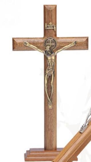 Imagem de Crucifixo Cristo de Mesa ou parede c/ medalha São Bento 8cm