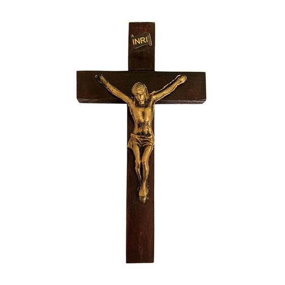 Imagem de Crucifixo Cruz De Porta Ou De Mão Madeira Pequeno Clássica Tradicional Cruz De Parede Com Cristo 15,5cm