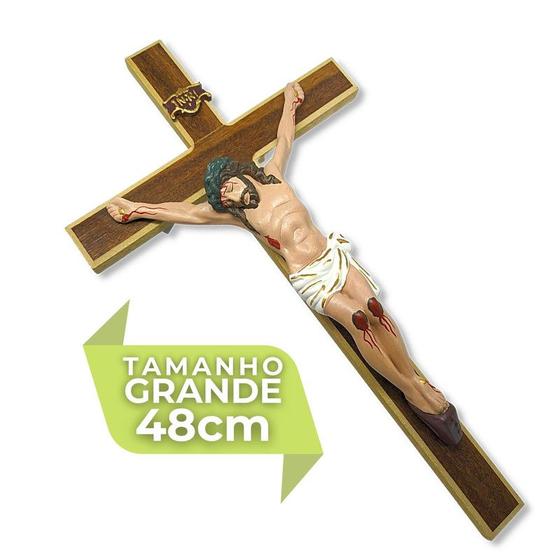 Imagem de Crucifixo Cruz Em Madeira Grande Para Quaresma 48cm