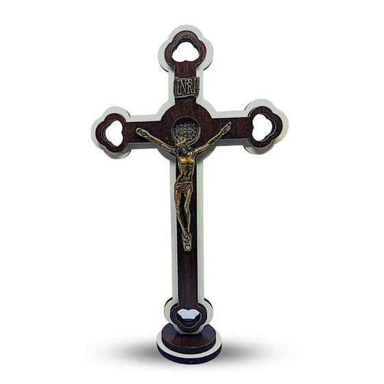 Imagem de Crucifixo Cruz Em Madeira Pequena Para Quaresma 20cm