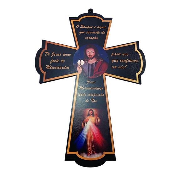 Imagem de Crucifixo Cruz Jesus Misericordioso Parede Com Oração 27 cm