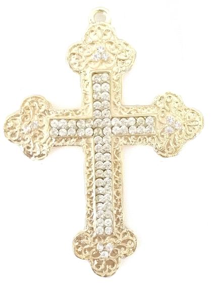 Imagem de Crucifixo Cruz Para Terço De Noiva Dupla Face Banho De Ouro