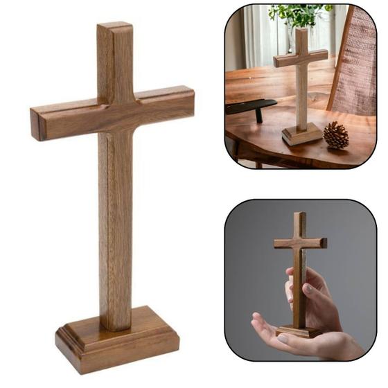 Imagem de Crucifixo Cruz Sem o Cristo De Mesa E Parede Madeira 19 Cm