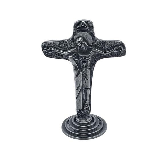 Imagem de Crucifixo da Unidade de Mesa Metal Prata Velha 8 cm